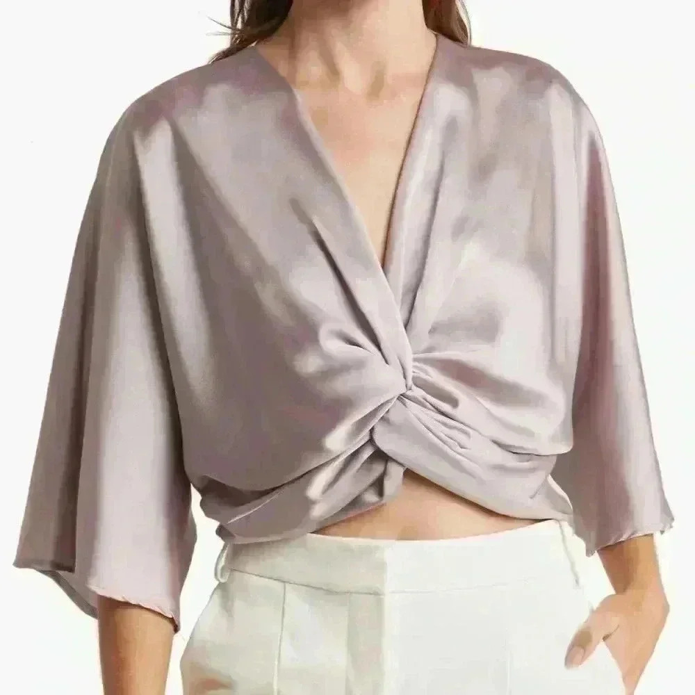 Renee C Plunge Neck Twisted Knot Satin Top - Picture 5 of 6